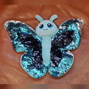 10 inchx 13 inch Blue Silver Sequins Butterfly Stuffed Plush Toy #2